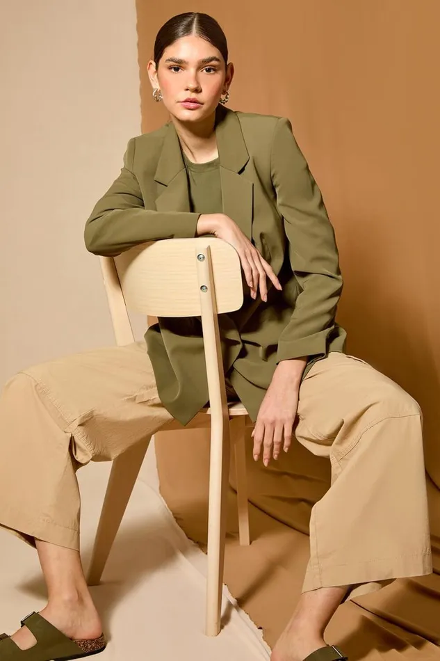Khaki Tailored Blazer Jacket Women Roman Occasionwear