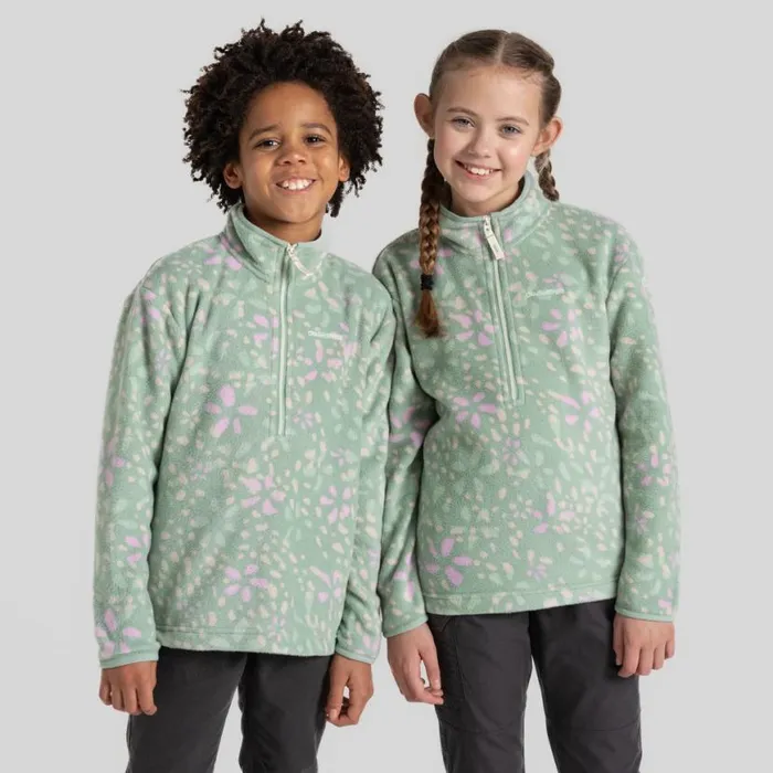 Kids Half Zip Fleece Craghoppers Kid039s Calke Half Zip Fleece Pale Pistachio Print