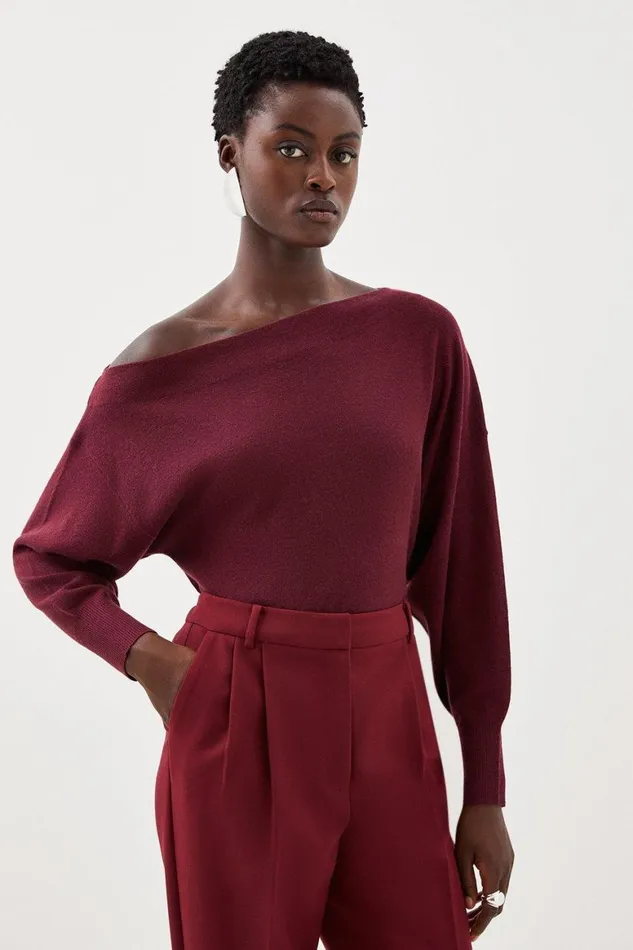 Knitwear Women Karen Millen Cashmere Blend Off The Shoulder Knit Top Burgundy