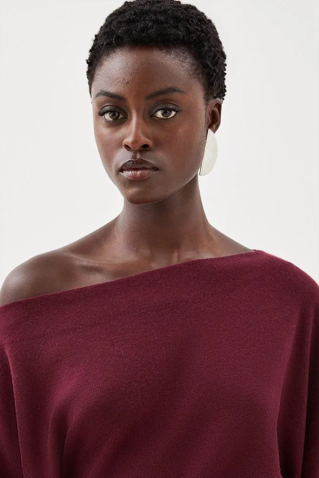 Knitwear Women Karen Millen Cashmere Blend Off The Shoulder Knit Top Burgundy