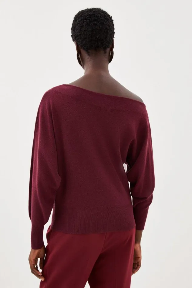 Knitwear Women Karen Millen Cashmere Blend Off The Shoulder Knit Top Burgundy