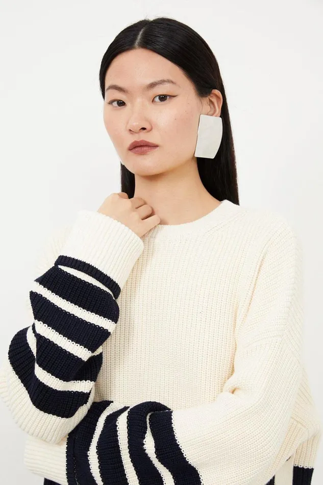 Knitwear Women Karen Millen Cotton Knit Relaxed Stripe Jumper With Buttoned Splits Stripe