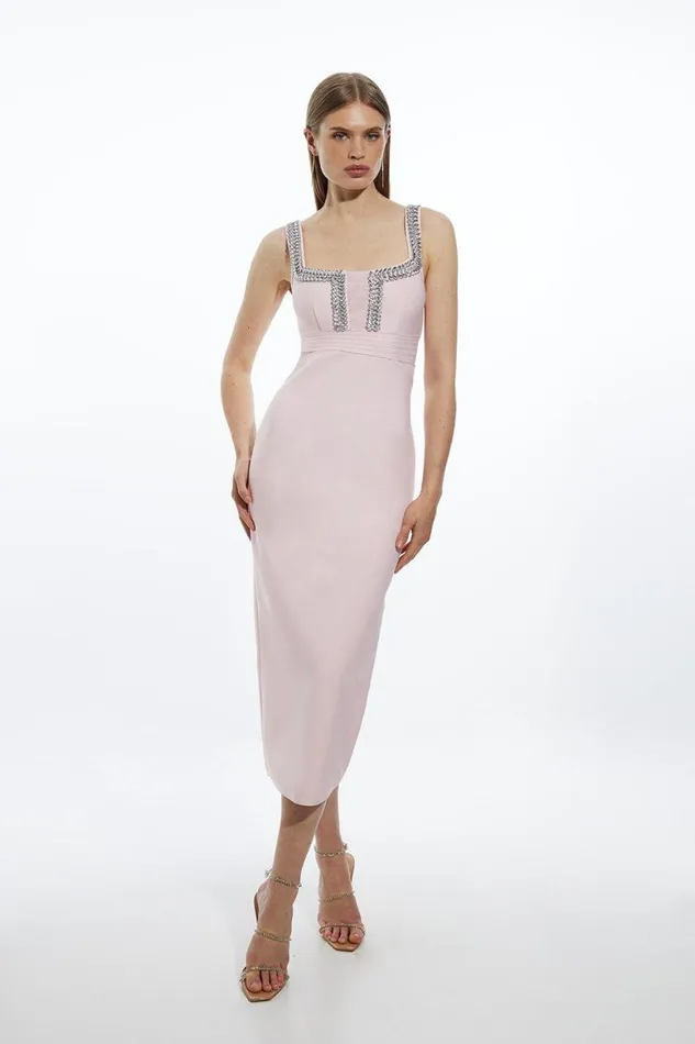 Knitwear Women Karen Millen Figure Form Bandage Knit Embellished Midi Column Dress Blush