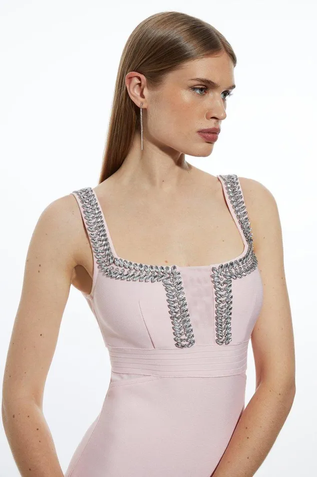 Knitwear Women Karen Millen Figure Form Bandage Knit Embellished Midi Column Dress Blush