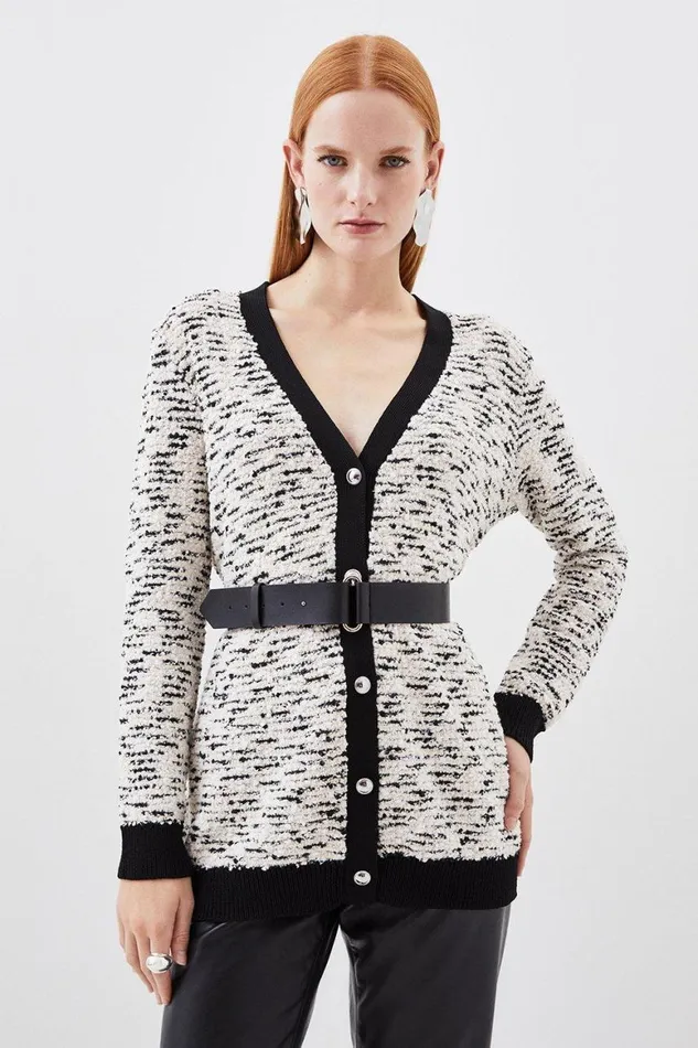 Knitwear Women Karen Millen Jacquard Knit Belted Cardigan Mono