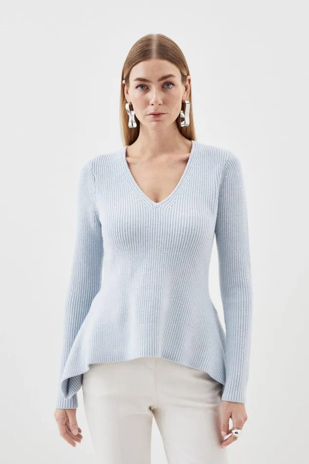 Knitwear Women Karen Millen Viscose Blend Dip Hem Knit Jumper Pale Blue