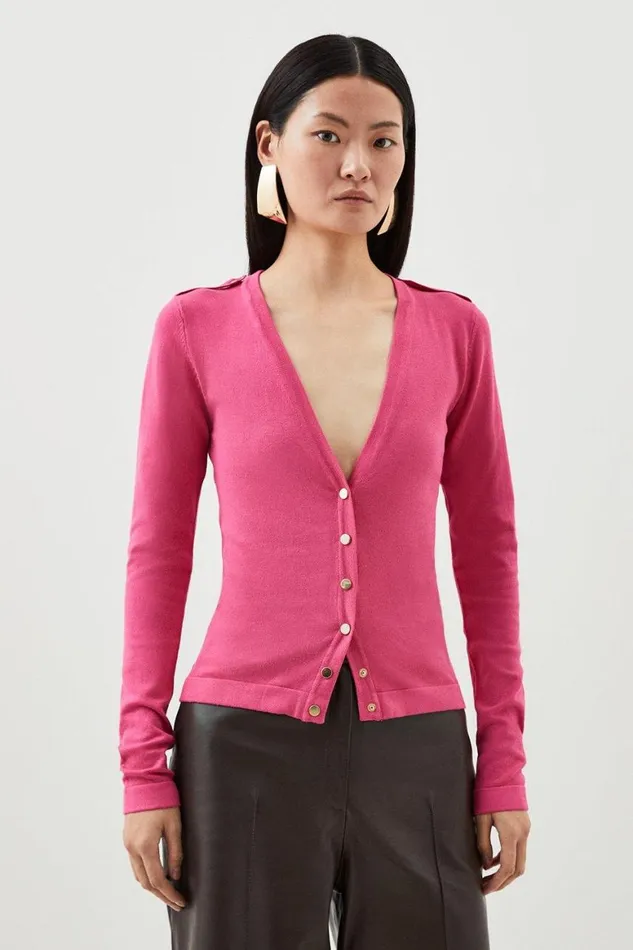 Knitwear Women Karen Millen Viscose Blend Knitted Button Detail Cardigan Fuchsia Knitwear Women Karen Millen Viscose Blend Knitted Button Detail Cardigan Fuchsia
