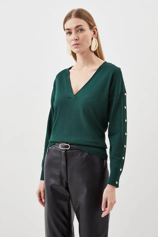 Knitwear Women Karen Millen Viscose Blend V Neck Knit Jumper Forest