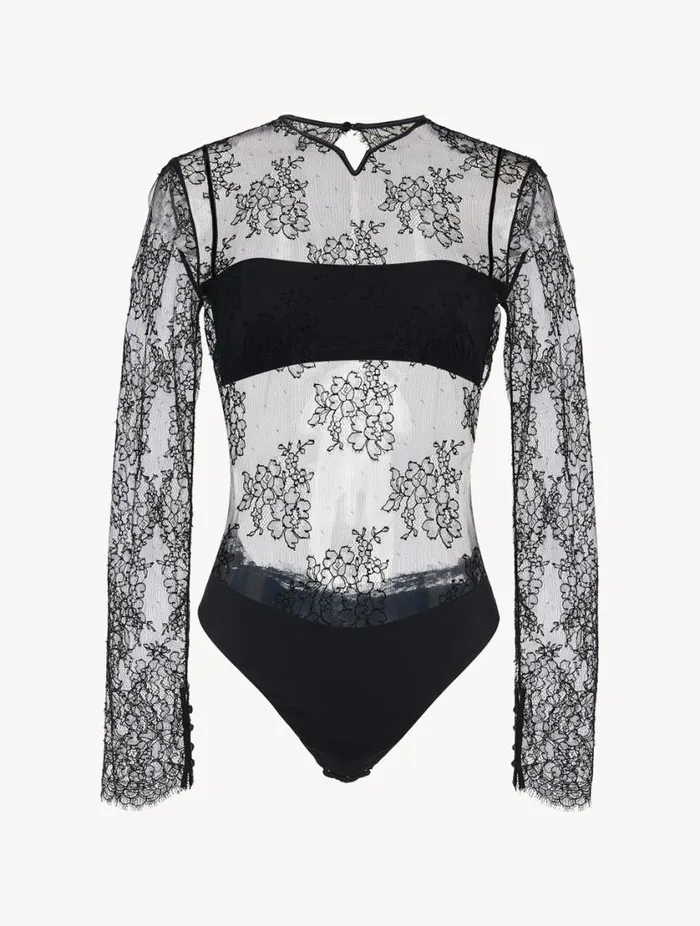 Lace Bodysuit In Black Lingerie La Perla Bodysuits and Bustiers
