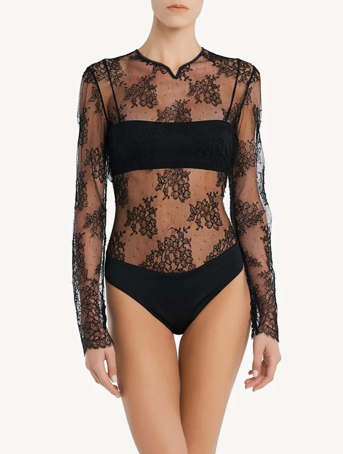 Lace Bodysuit In Black Lingerie La Perla Bodysuits and Bustiers