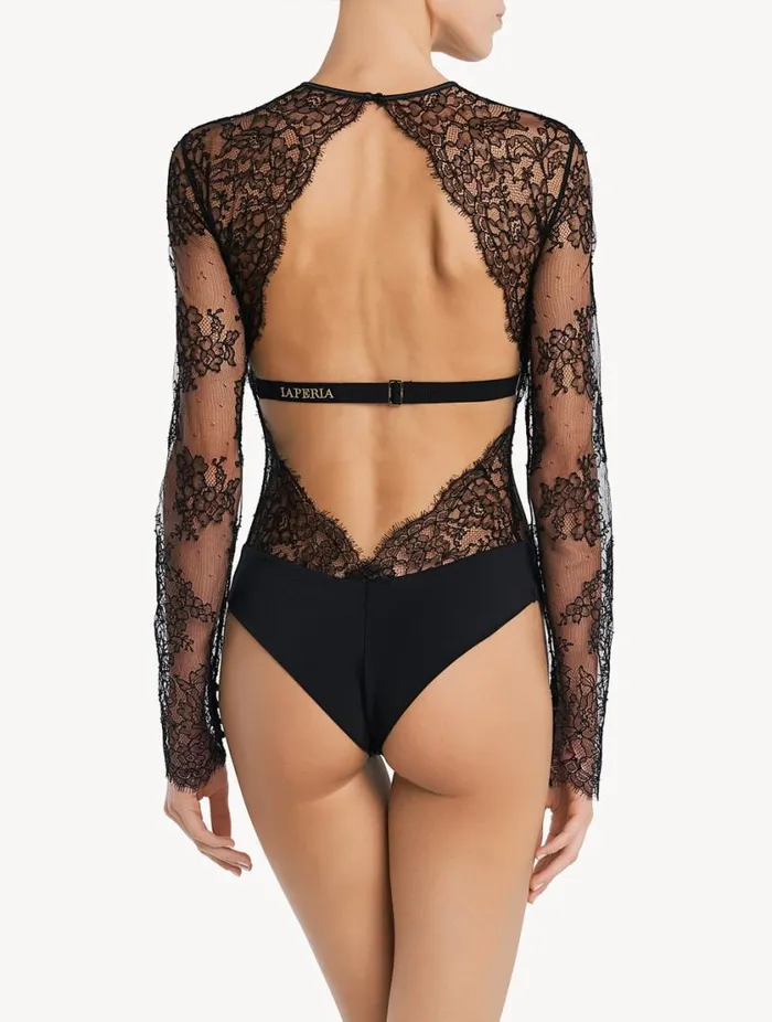 Lace Bodysuit In Black Lingerie La Perla Bodysuits and Bustiers