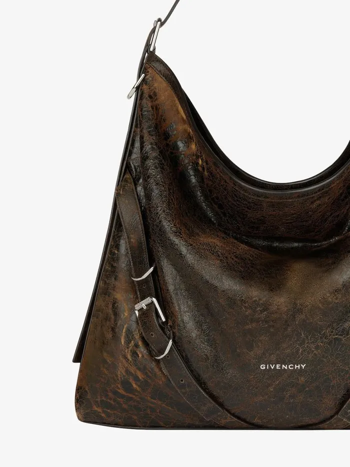 Large Voyou Bag In Crackled Leather Blackbrown Mud Men Givenchy Crossbody Bags