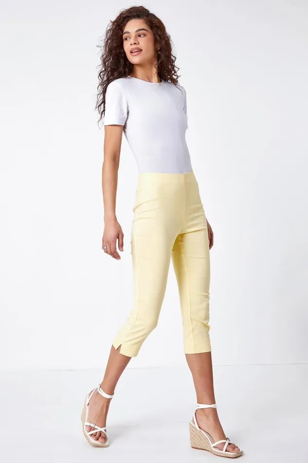 Lemon Elastic Waist Stretch Cropped Trousers Women Roman Coords