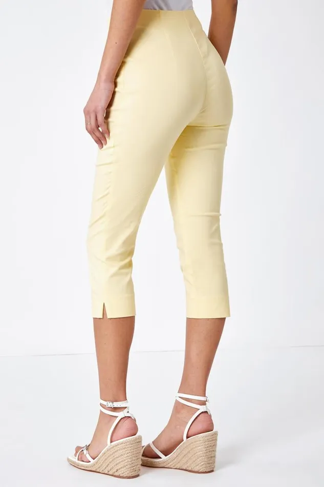 Lemon Elastic Waist Stretch Cropped Trousers Women Roman Coords