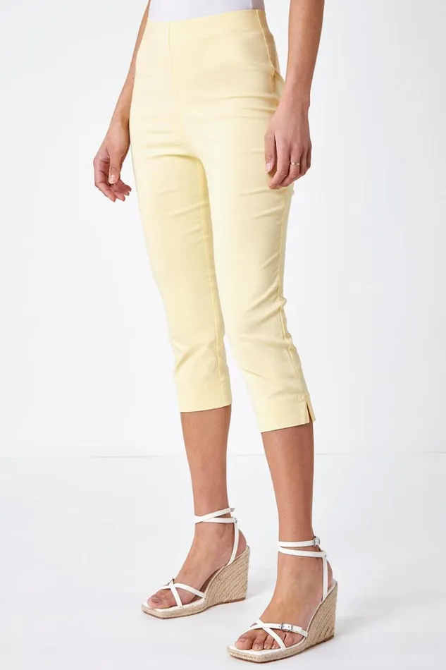 Lemon Elastic Waist Stretch Cropped Trousers Women Roman Coords