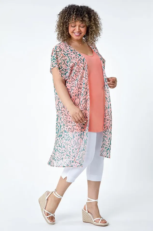 Light Pink Curve 2 In 1 Chiffon Overlay Jersey Tunic Top Women Roman Tops