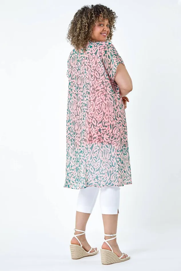 Light Pink Curve 2 In 1 Chiffon Overlay Jersey Tunic Top Women Roman Tops