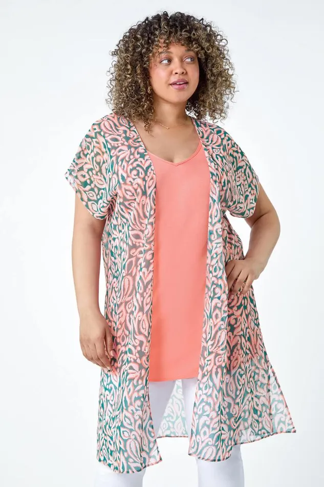 Light Pink Curve 2 In 1 Chiffon Overlay Jersey Tunic Top Women Roman Tops
