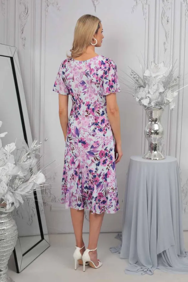 Lilac Julianna Floral Print Bias Cut Dress Women Roman Occasionwear