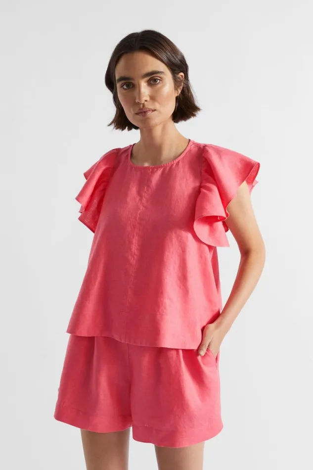 Linen Woman Seed Heritage Linen Ruffle Top Wild Berry