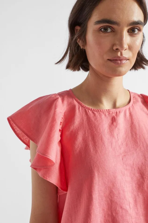 Linen Woman Seed Heritage Linen Ruffle Top Wild Berry