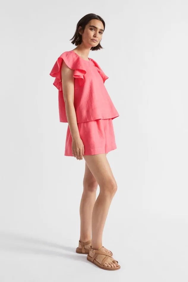 Linen Woman Seed Heritage Linen Ruffle Top Wild Berry
