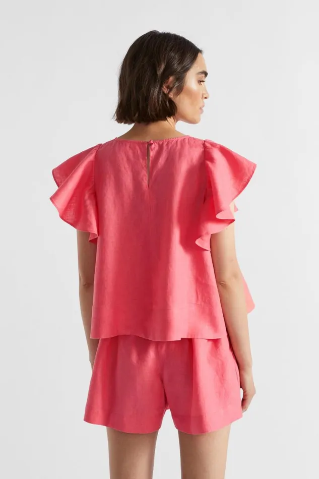 Linen Woman Seed Heritage Linen Ruffle Top Wild Berry