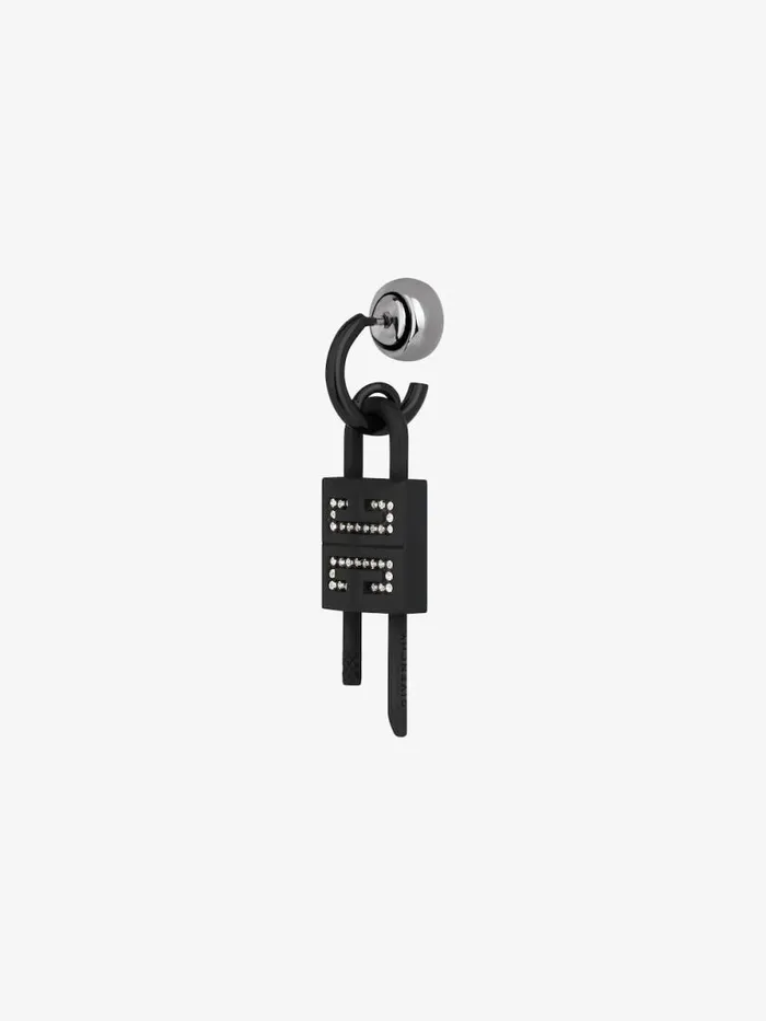 Lock Earring In Metal With Crystals Black Men Givenchy Jewelry
