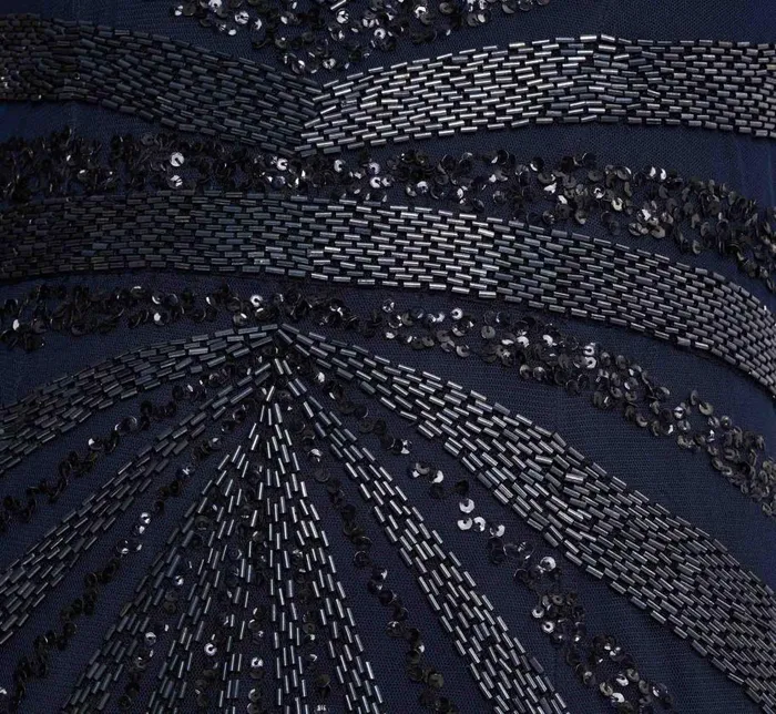 Long Dresses Womens Adrianna Papell Dazzling Beaded Halter Gown With Deep VNeckline In Navy
