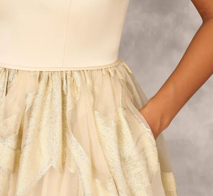 Long Dresses Womens Adrianna Papell Metallic Jacquard Sleeveless Ball Gown With Crinoline Details In Light Gold