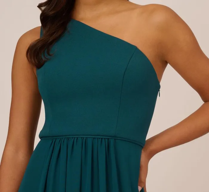 Long Dresses Womens Adrianna Papell OneShoulder Chiffon Long Gown In Hunter