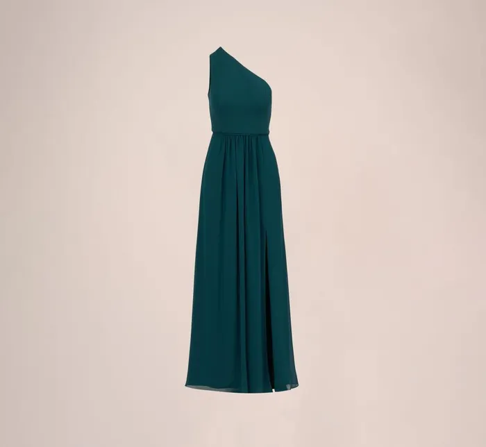 Long Dresses Womens Adrianna Papell OneShoulder Chiffon Long Gown In Hunter