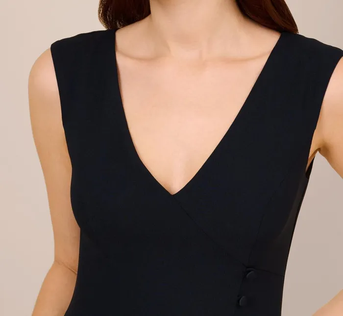 Long Dresses Womens Adrianna Papell Satin Crepe HighLow Gown With Button Details In Dark Navy