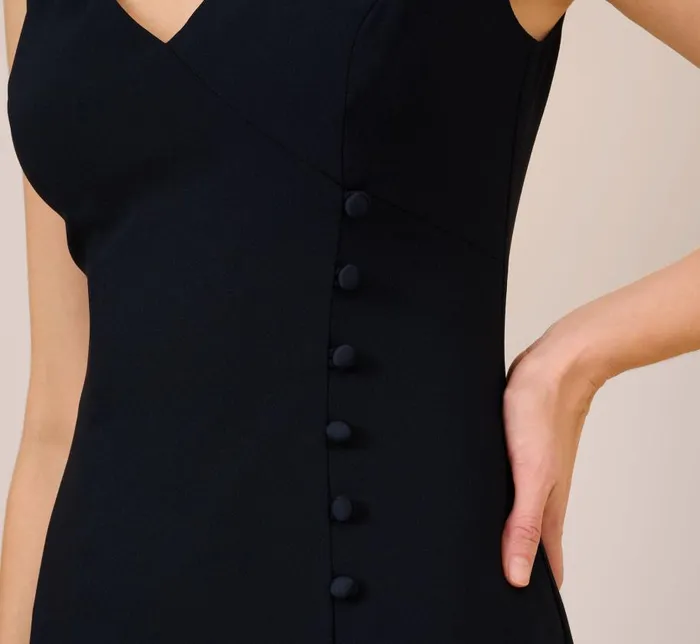 Long Dresses Womens Adrianna Papell Satin Crepe HighLow Gown With Button Details In Dark Navy