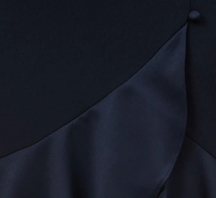 Long Dresses Womens Adrianna Papell Satin Crepe HighLow Gown With Button Details In Dark Navy