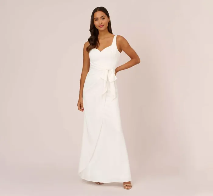 Long Dresses Womens Adrianna Papell Satin Crepe Mermaid Gown With Tie Waist In Ivory Long Dresses Womens Adrianna Papell Satin Crepe Mermaid Gown With Tie Waist In Ivory