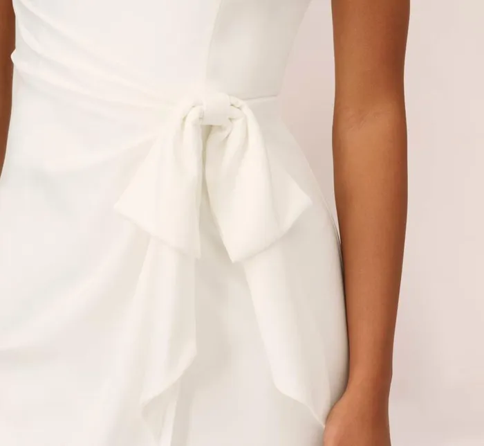 Long Dresses Womens Adrianna Papell Satin Crepe Mermaid Gown With Tie Waist In Ivory