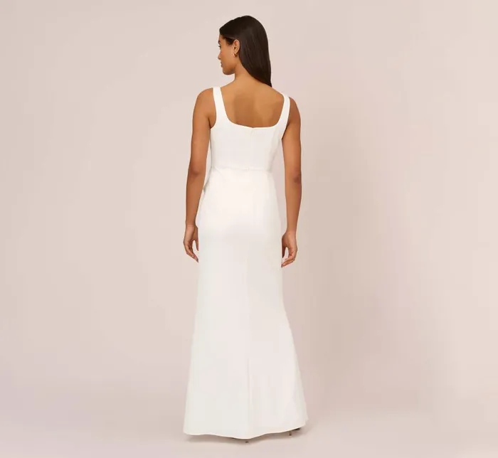 Long Dresses Womens Adrianna Papell Satin Crepe Mermaid Gown With Tie Waist In Ivory