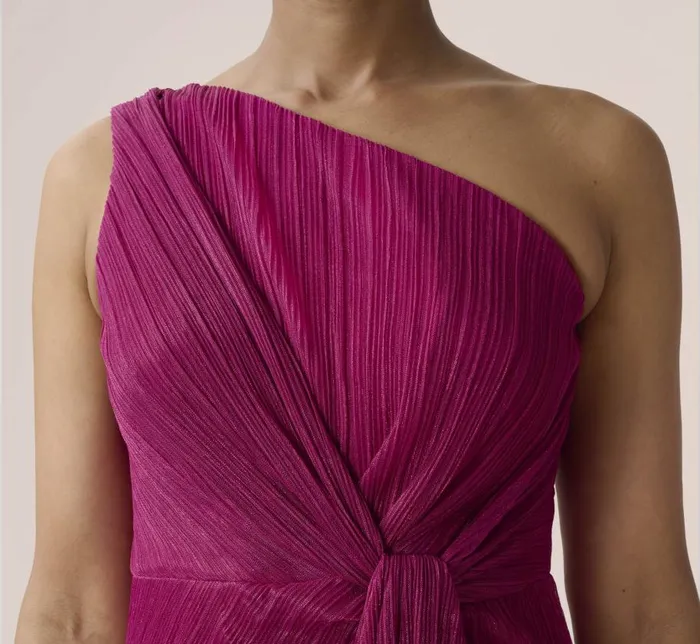Long Dresses Womens Adrianna Papell Stardust Pleated Draped One Shoulder Gown In Magenta