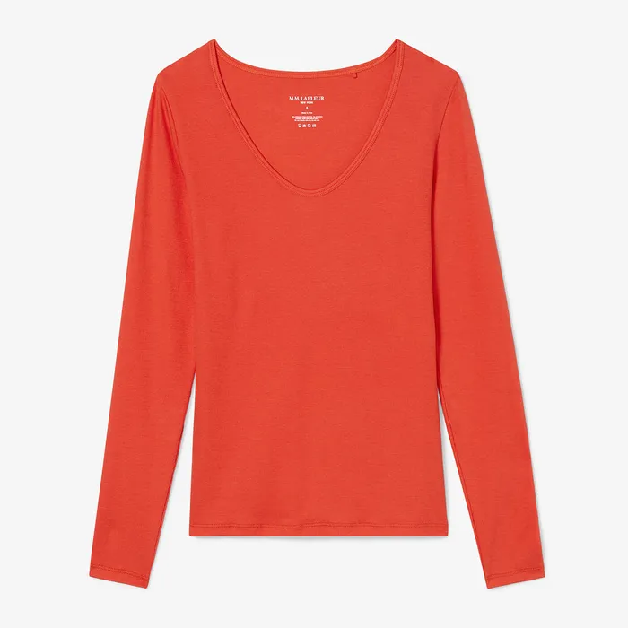M M LaFleur The Marcia Layering TShirt 8211 Organic Ribbed Pima Cotton Marmalade Women Tops