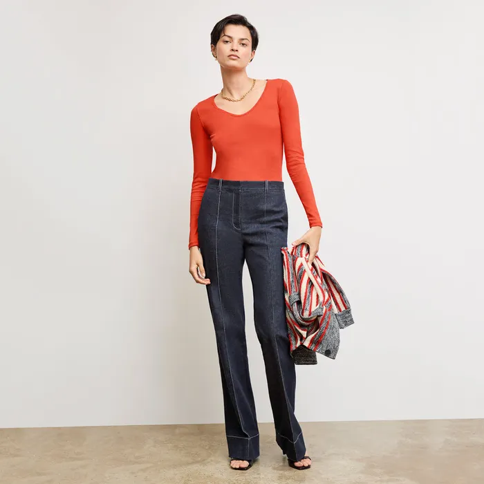 M M LaFleur The Marcia Layering TShirt 8211 Organic Ribbed Pima Cotton Marmalade Women Tops