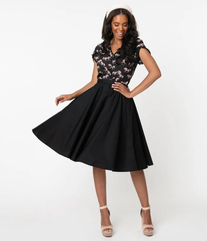 Magnolia Place 1950s Style Black High Waist Swing Skirt Clothing Unique Vintage Skirts Magnolia Place 1950s Style Black High Waist Swing Skirt Clothing Unique Vintage Skirts