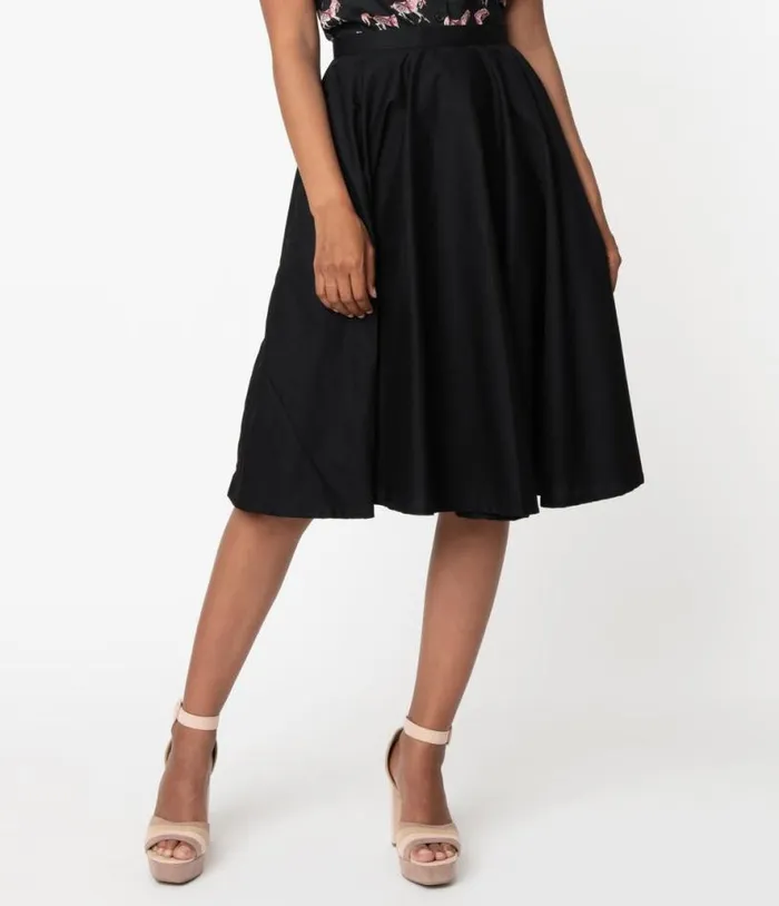 Magnolia Place 1950s Style Black High Waist Swing Skirt Clothing Unique Vintage Skirts