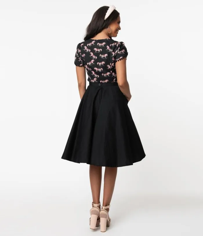 Magnolia Place 1950s Style Black High Waist Swing Skirt Clothing Unique Vintage Skirts