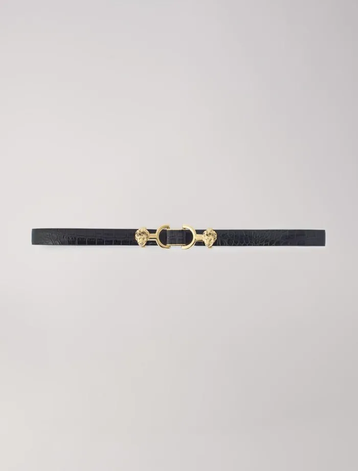 Maje Belts Womens Thin Leather Belt With Lion Bit Black