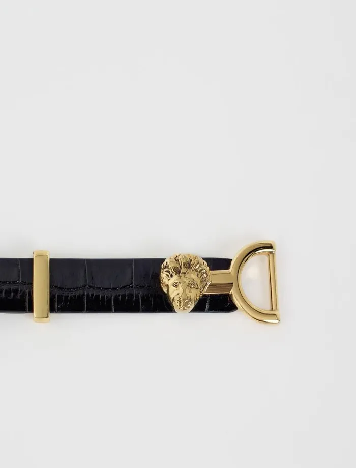 Maje Belts Womens Thin Leather Belt With Lion Bit Black