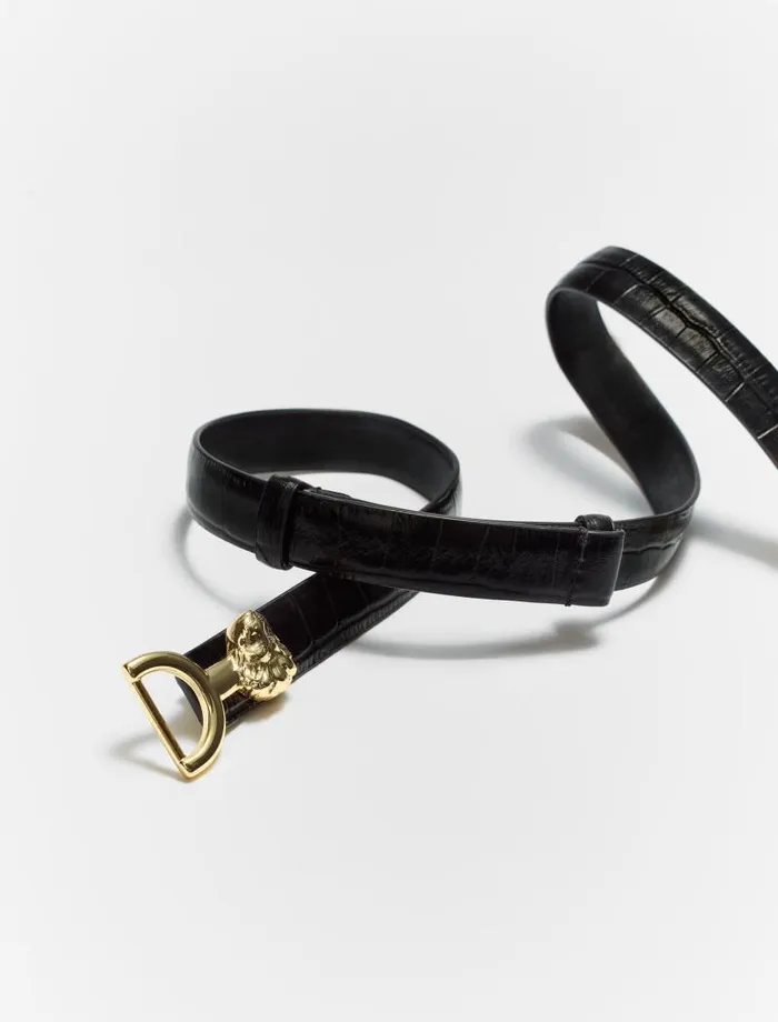 Maje Belts Womens Thin Leather Belt With Lion Bit Black