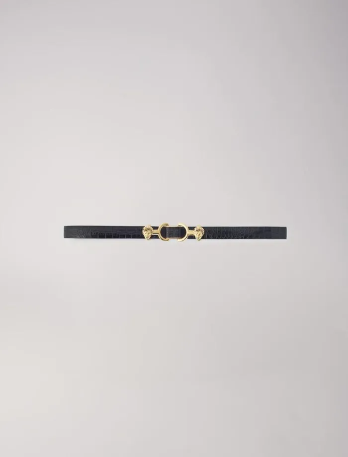Maje Belts Womens Thin Leather Belt With Lion Bit Black