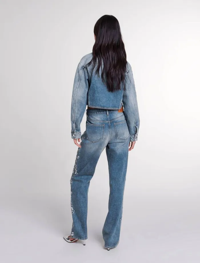 Maje Blazers and Jackets Womens Embroidered Denim Jacket Blue