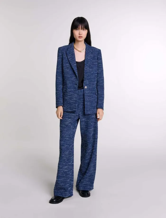 Maje Blazers and Jackets Womens Tweed Jacket Blue